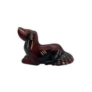 Vintage Labadee Haiti Hand Carved Hardwood Dog Animal Figurine 5.5" Folk Art